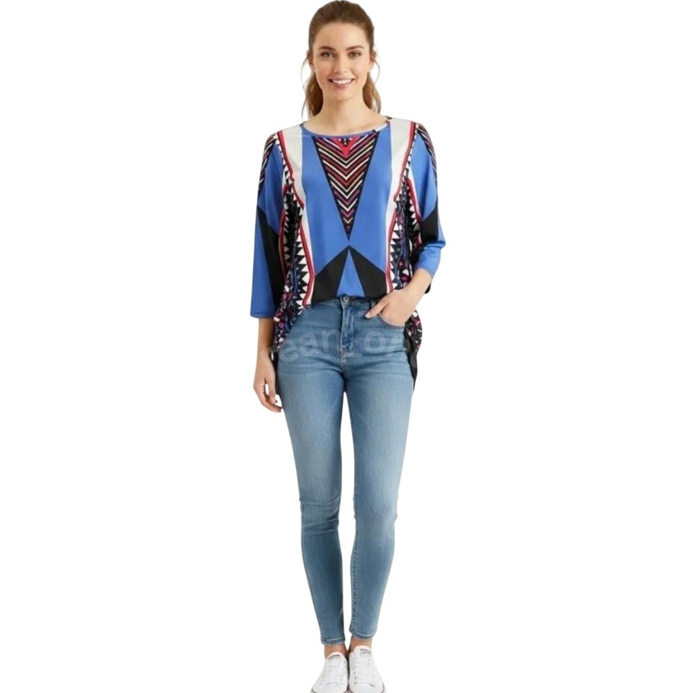 Multiples Women's Colorful Geometric Print 3/4 Sleeves Casual Top Medium NWT